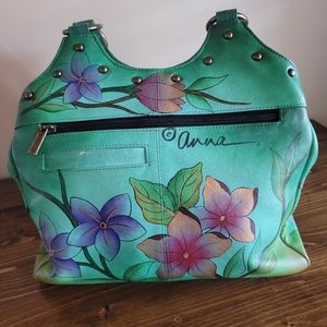 Green leather Anuschka handbag